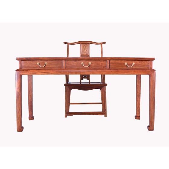 桌10-0三屉束腰马蹄腿书桌四出头官帽椅两件套明式家具晋作家具唐人居家具红木家具国家级非遗收藏品艺术品