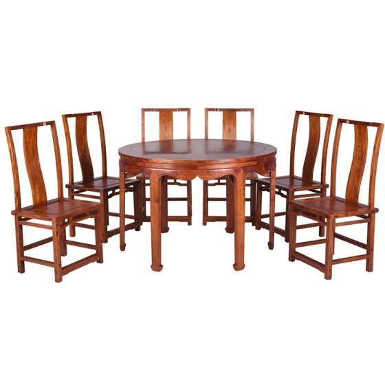 桌7-0明式直腿插肩圆桌七件套明式家具晋作家具唐人居家具红木家具国家级非遗收藏品艺术品