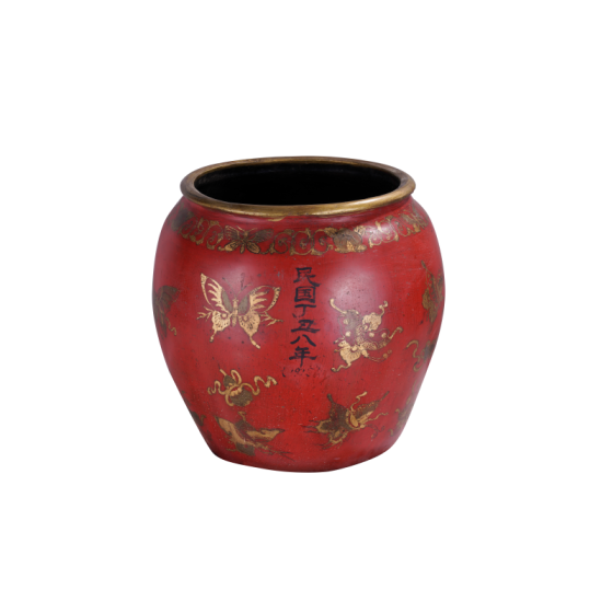 9-0红釉描金陶罐卷缸古董古玩民俗老物件